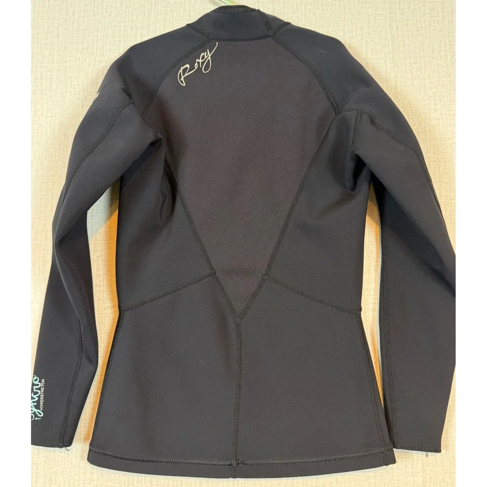 Roxy Syncro 1mm Hyperstretch Girls Rash Guard Wetsuit Top Black Blue Size 8/36